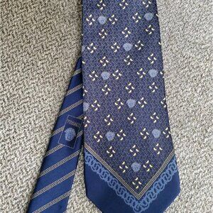 Vintage 80s Gianni Versace Silk Tie - Blue & Gold Medusa Head Baroque Italy